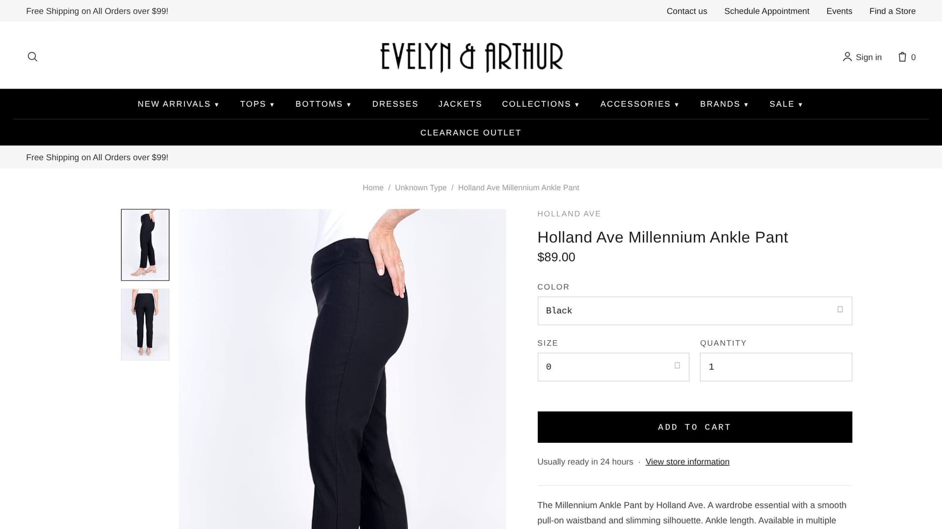 Evelyn & Arthur product page before the redesign